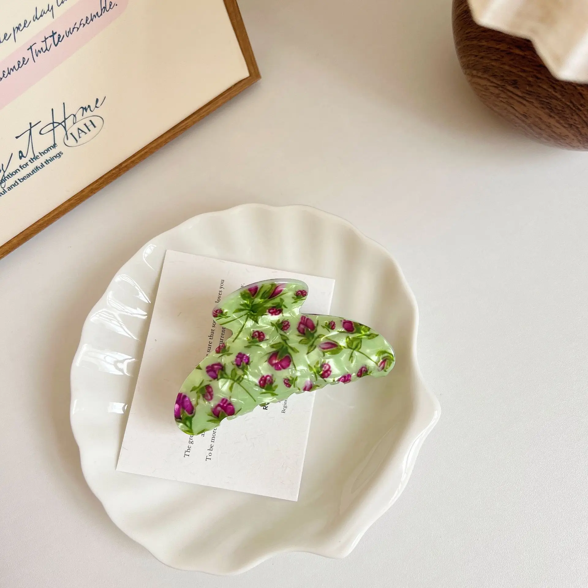 1 منتزع جديد مطبوع، مشبك سمك القرش على شكل زهور عتيقة، أداة التقاط شعر عصرية على شكل شعر مكسور