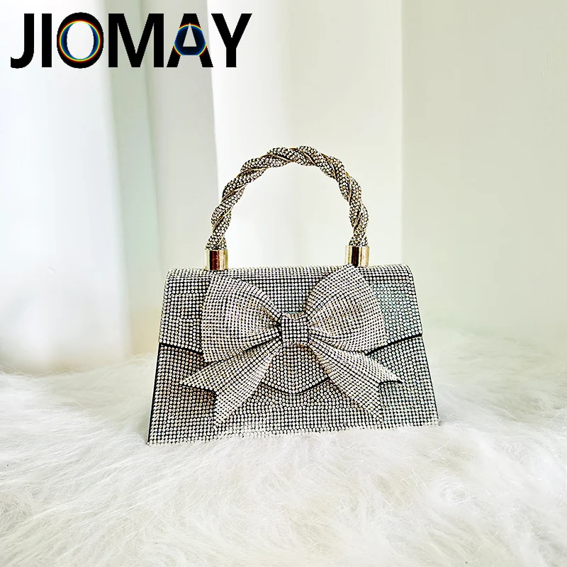 JIOMAY Bow Decoration Tote Bag Luxury Designer Handbags Black Purse Elegant and Versatile Evening Party Bags ​Rhinestone Purse