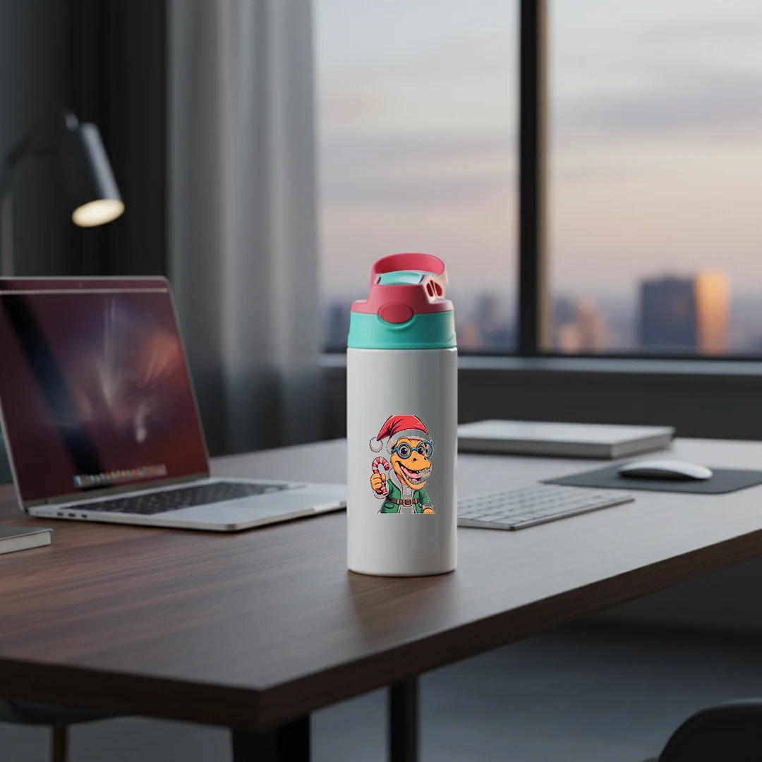 Chapeau de noël dinosaure de dessin animé, tasse isolée en acier inoxydable 304, tasse en paille pour enfants, cadeau de noël élégant et Adorable