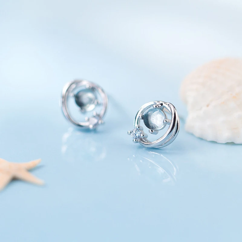 Modian 100% 925 Sterling silver olśniewający niebieski okrągły Tiny Opal stylowy kolczyk kolczyki srebrne dla kobiet i dziewcząt biżuterii — zdjęcie 5