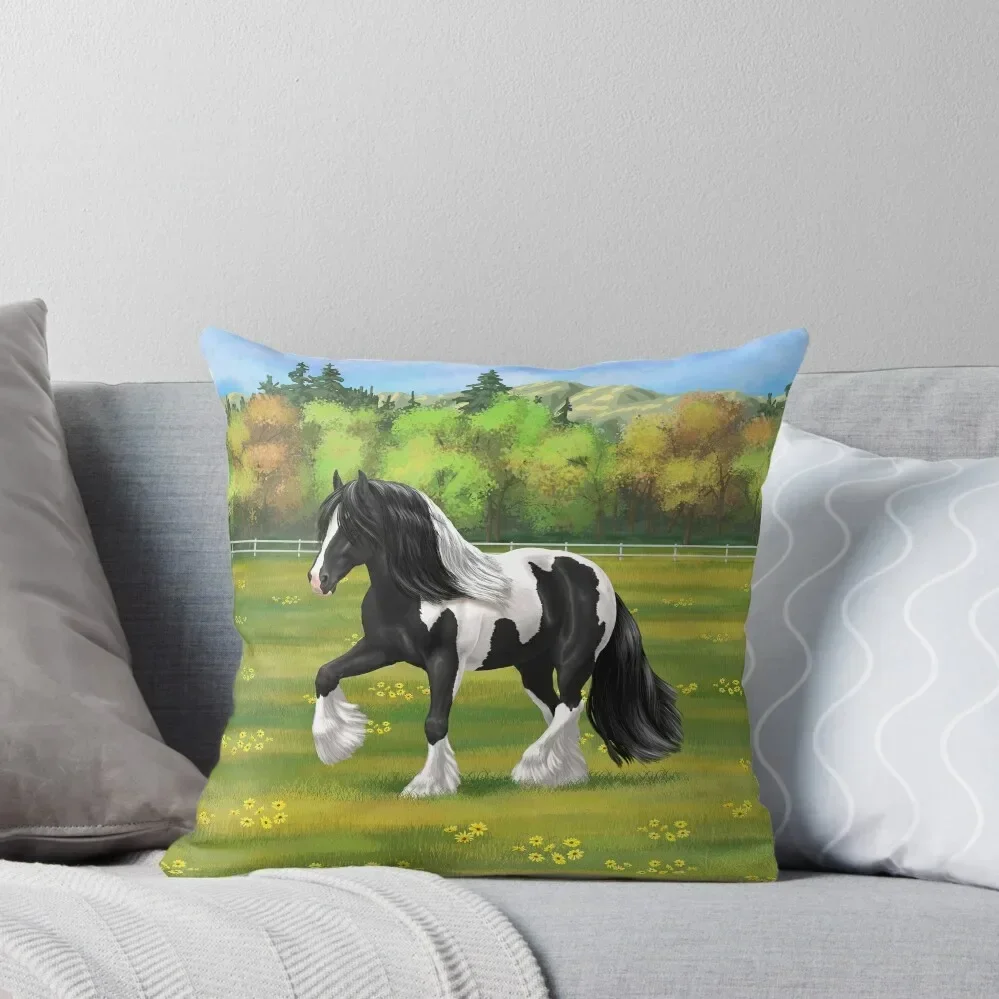 Black Pinto Piebald Gypsy Vanner Irish Cob Draft Horse Throw Pillow Decorative Sofa Cushions Pillows Aesthetic pillow