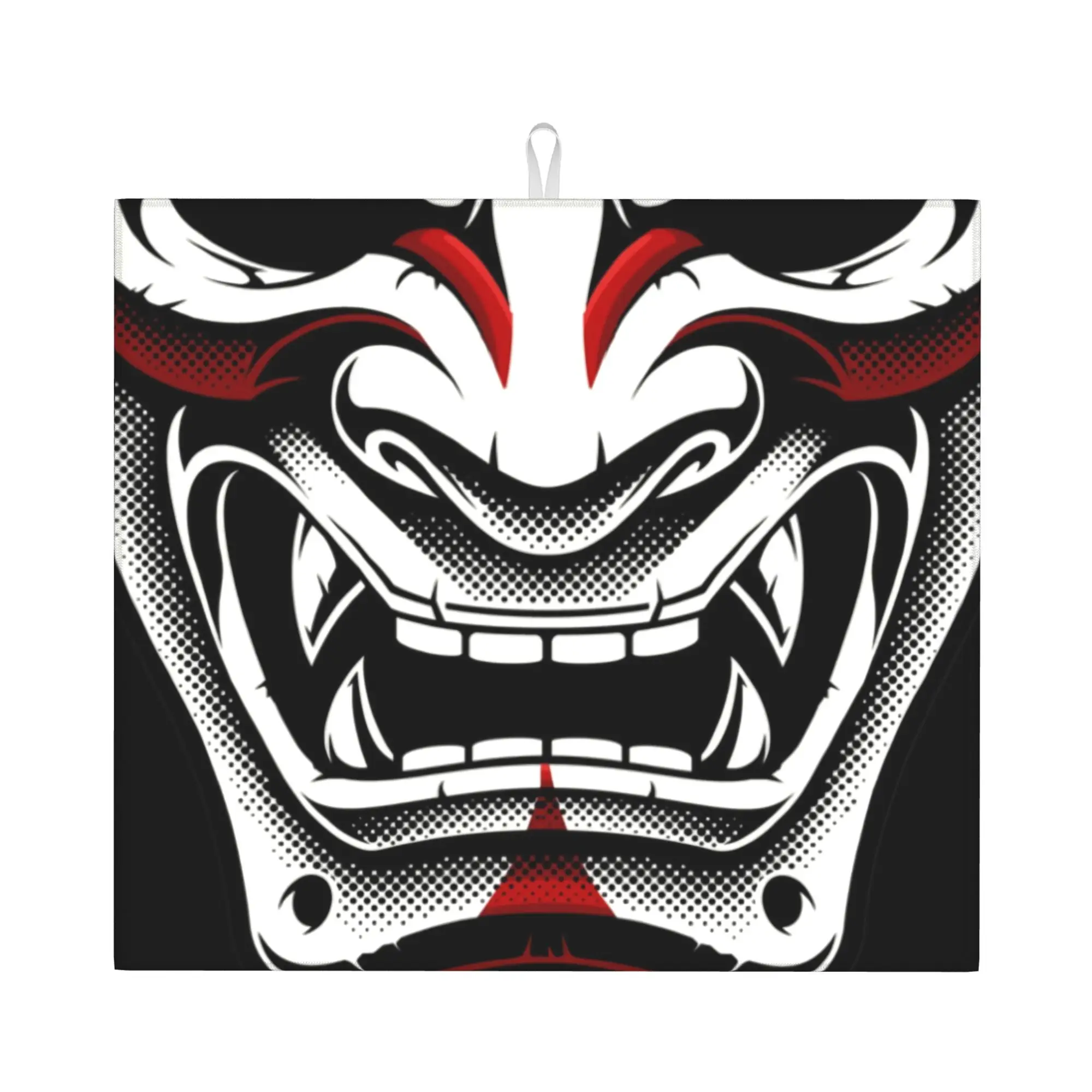 Red Okami Kitsune Kabuki Japanese Oni Demon Non Slip Kitchen Counter Protector Samurai Tattoo Bathroom Drying Mat For Kitchen