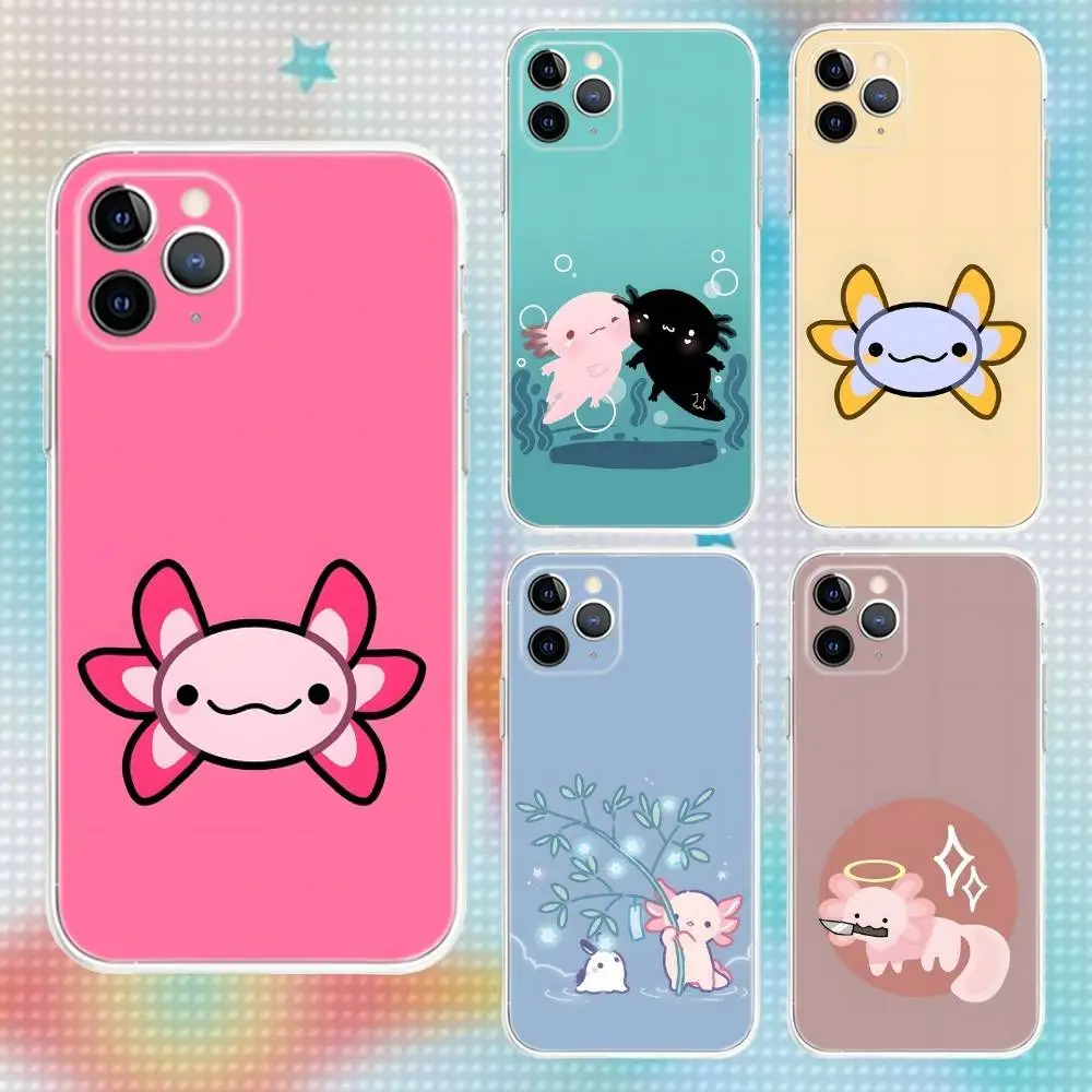 

Pink Axolotl Ocean Phone Case For iPhone 16,15,14,13,12,11 Pro,Max,Plus,X,XS,XR,SE,Mini Transparent Silicone Soft