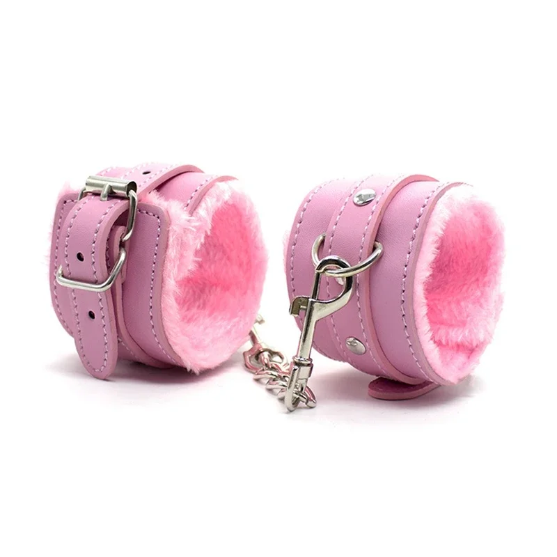 Esposas de felpa de cuero PU para mujer, pulsera de tobillo, fetiche de Cosplay, accesorios sexuales, Bdsm, juego para adultos, lencería Sexy