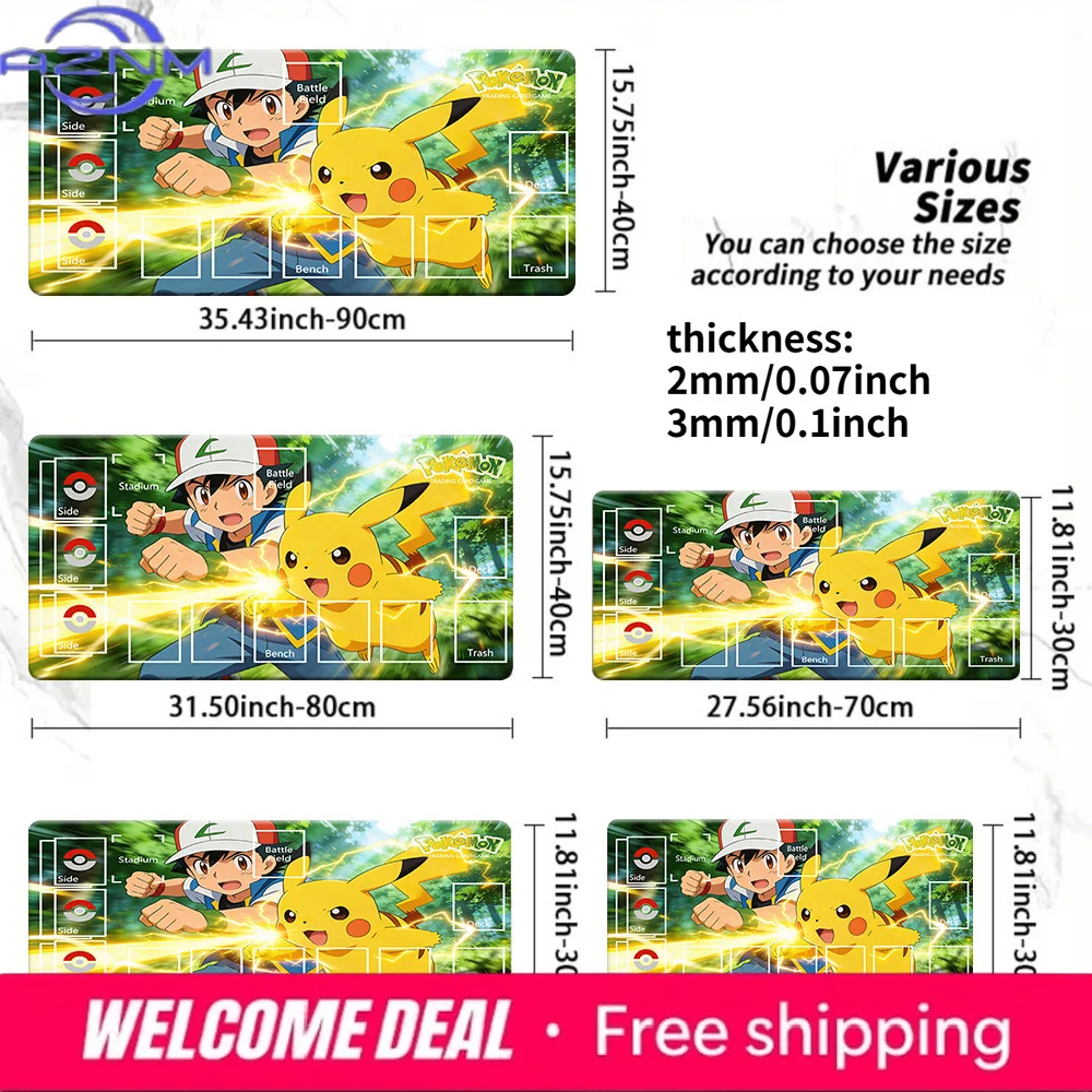 

Pokemon Ash & Pikachu Electric Attack TCG Playmat with Zones, Non-Slip Card Game Mat Multi-Size
