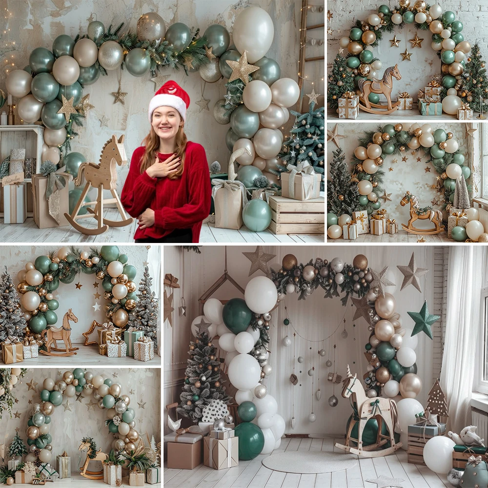 Christmas Photography Background Xmas Arched Balloon Trojan Gift Decoration Kids Portrait Photo Backdrops Studio Props Banner