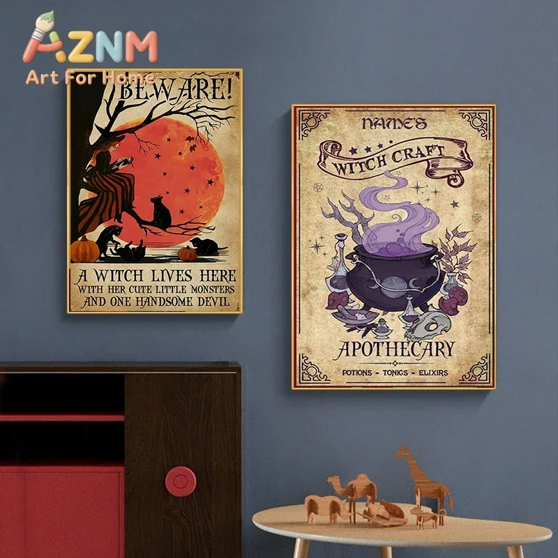 Witchery Vintage Witche Halloween Magic Posters Aesthetic Cat Girl Aesthetic Canvas Painting Posters For Living Room Decoration
