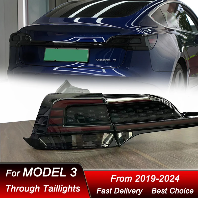 Car Taillights for Tesla Model 3 2019-2024 Rear Lamp LED DRL Dynamic Turn Signal Fog Brake Reverse Parking Bumper Lamp Assembly