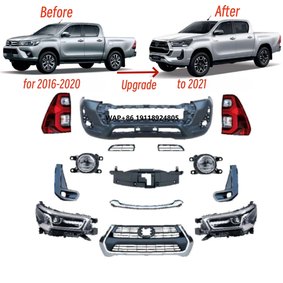 

New Upgrade Body Kits for 16-20 Upgrade to 2021 Revo Style Body Kit Bumper Headlights Taillight Bumper Grill Include