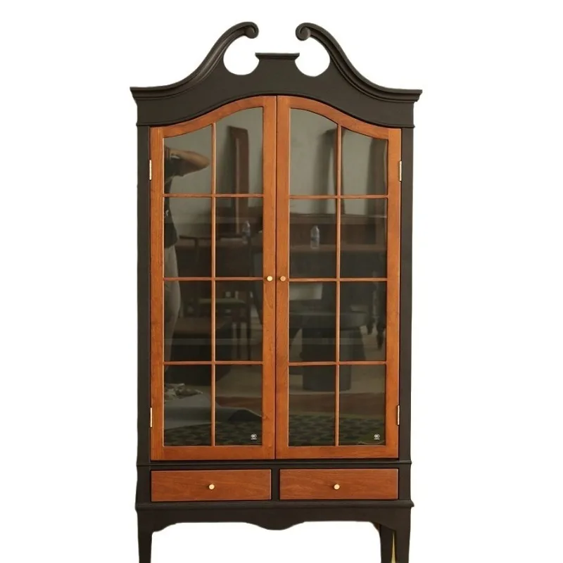 American solid wood glass bookcase Republic of China style display cabinet wall side cabinet