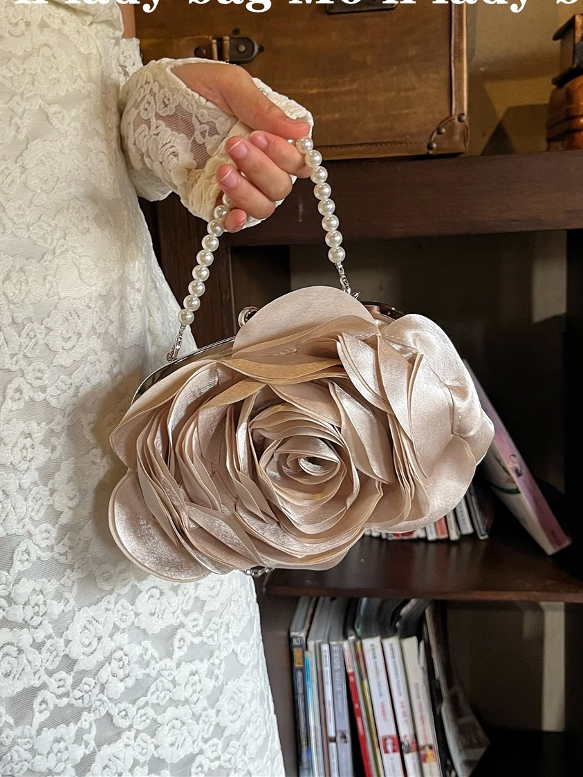 Retro Chinese Style Evening Bag Rose Print Handbag Women's Flag Dress Pure Color Crossbody Bag Small Handbag for Women