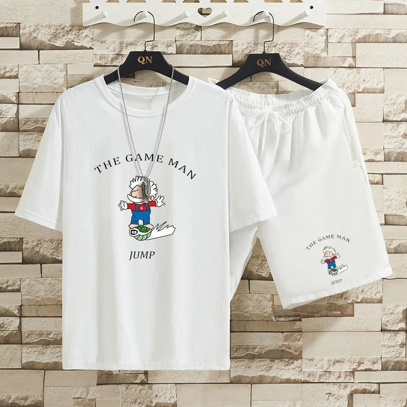 

Top _ Suit Short-sleeved Suit Men's Summer Half-sleeved T-shirt Large Size Teenager Handsome Set of Casual Shorts