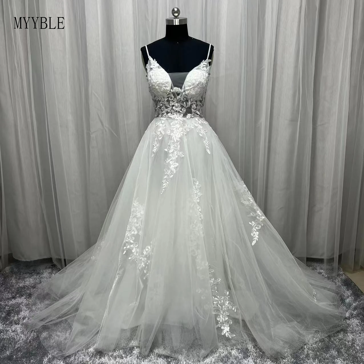 Real Photo Spaghetti Straps Boho 2022 Robe Mariee Wedding Dress Lace Applique Backless Custom Made Bridal Gown De Novias