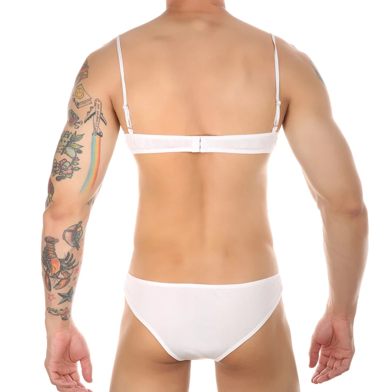 Men\'s Sexy Lace Bra With Briefs Underwear Set Men Harness Body Exotic BSMD Sissy Gay Low Rise Panties Lingerie Underpanties Set