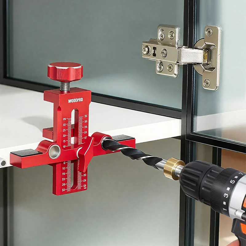 Cabinet Door Mounting Jig Set Adjustable Aluminum Alloy Double-Hole Rebounder Punch with 10 mm Drill Bit Fit for Cabinet Repair
