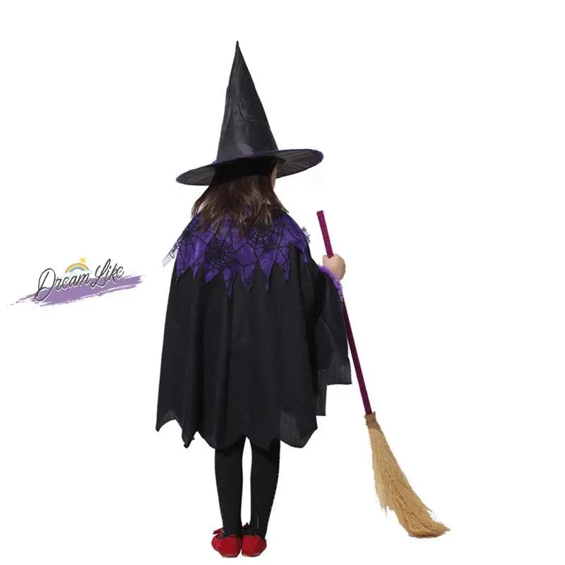 Loween fantasia de performance infantil, robe de bruxa, roupa cosplay, pequena bruxa, roupas de performance para meninas