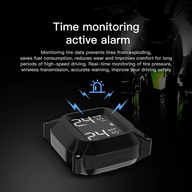 Motorcycle Tpms Wireless Tire Pressure Temperature Monitoring System Lcd Screen USB Quick Charge With 2 External Sensors