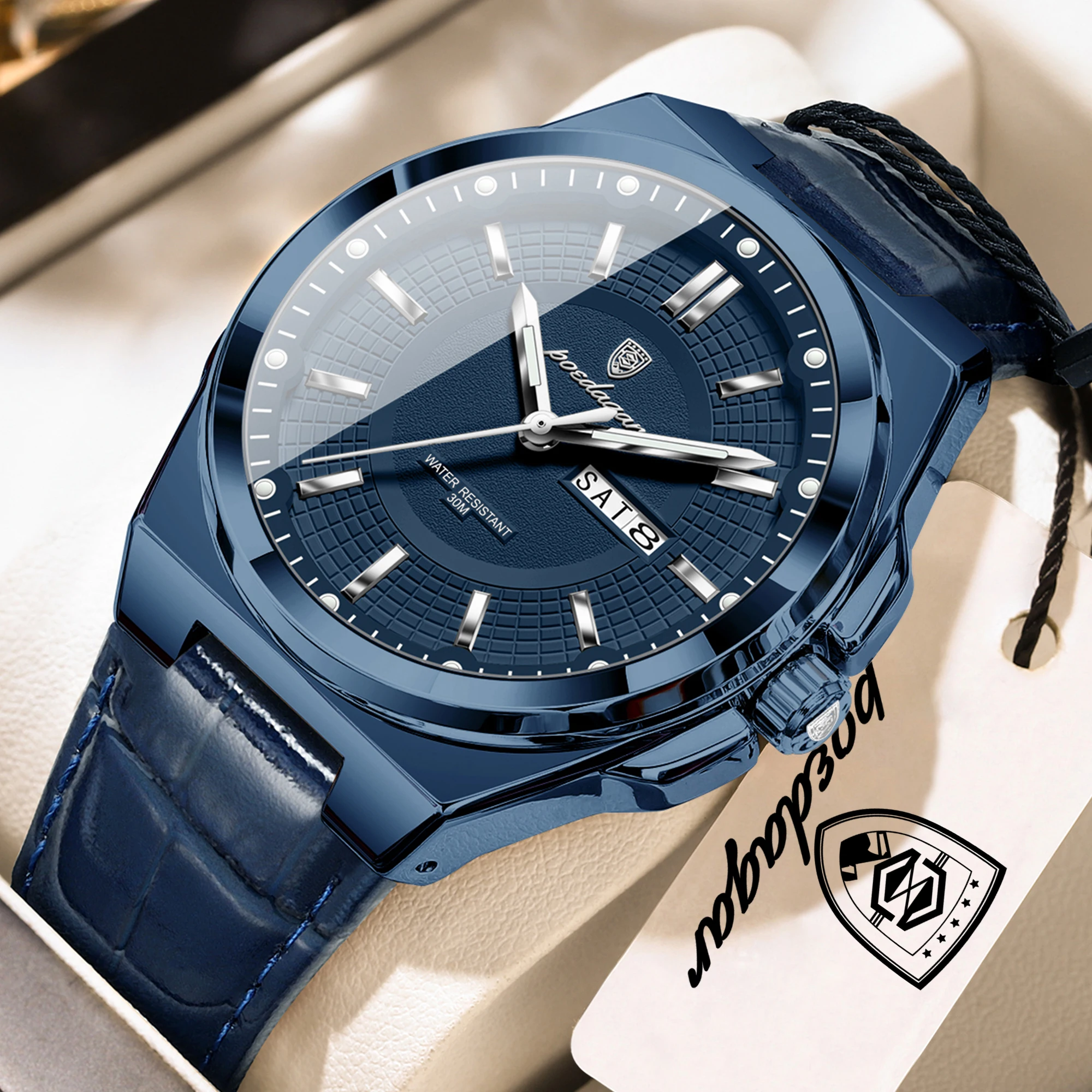 Men's Waterproof Business Quartz Watch with Leather Band