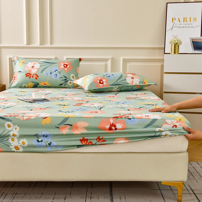 Bonenjoy Fitted Sheet Set Floral Style Bed Cover Pillowcase постельное бельё набор Home Elastic Bedsheet Skin-friendly Bed Linen