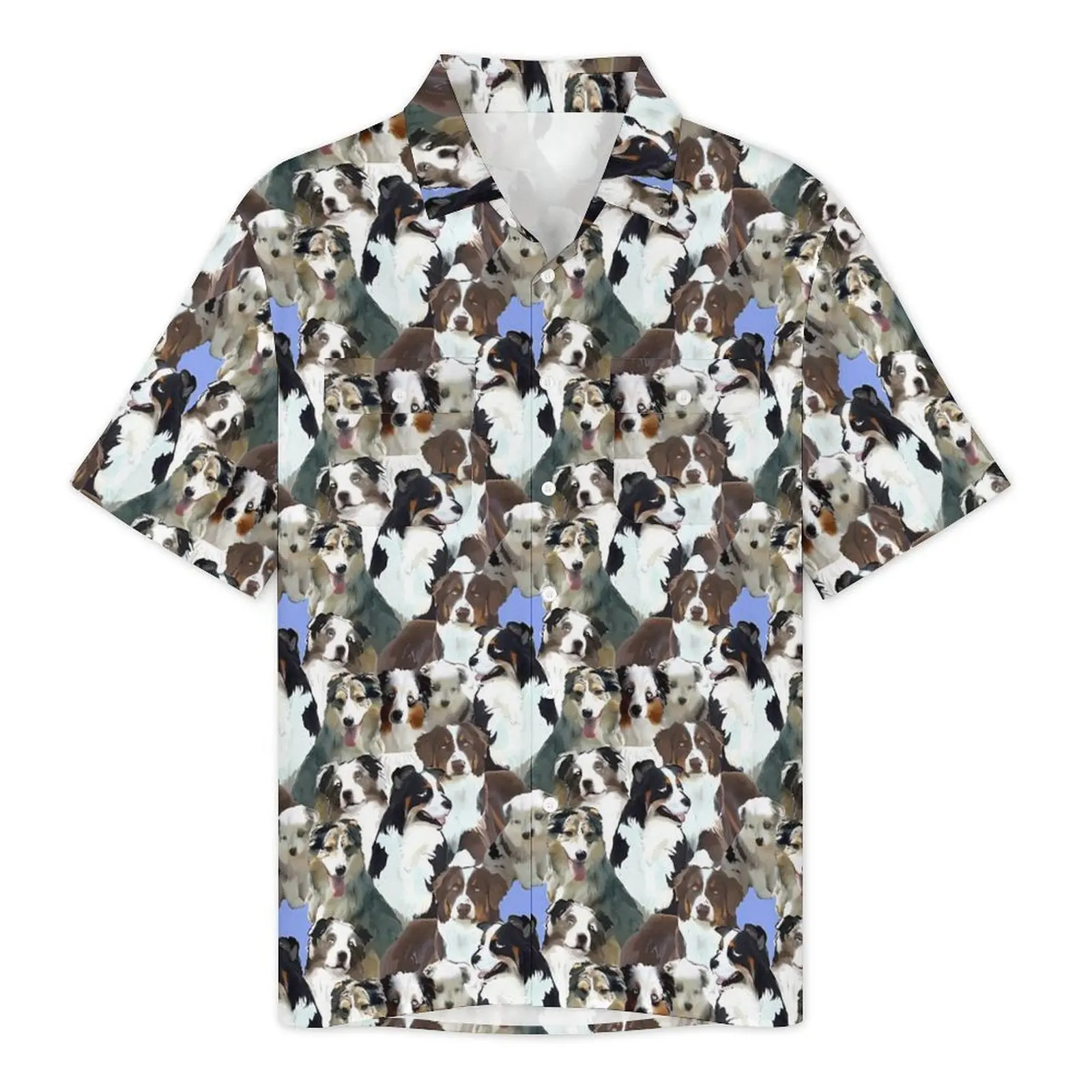 Dog Print Vacation Shirt Australian Shepherd Hawaiian Casual Shirts Men Classic Blouses Short-Sleeve Y2K Street Design Clothes