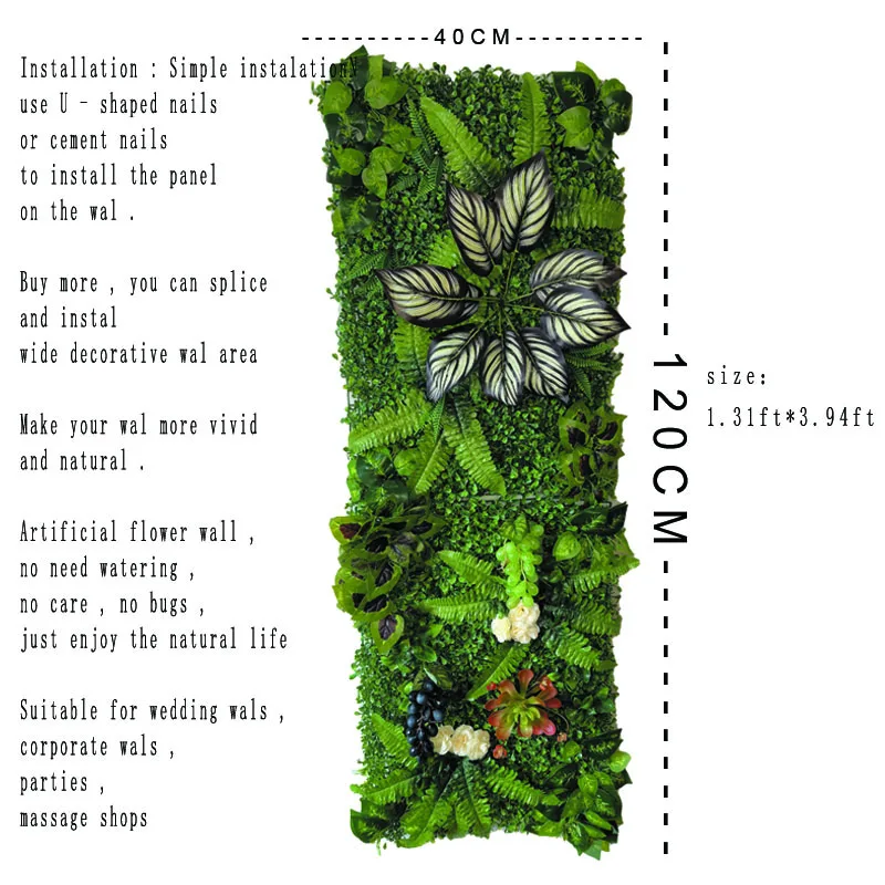 Home Decoration Artificial Plant Wall Grass Panel Lawn Moss Mat Green Garden Wall Decoration Party Plant Grass Green Leaves