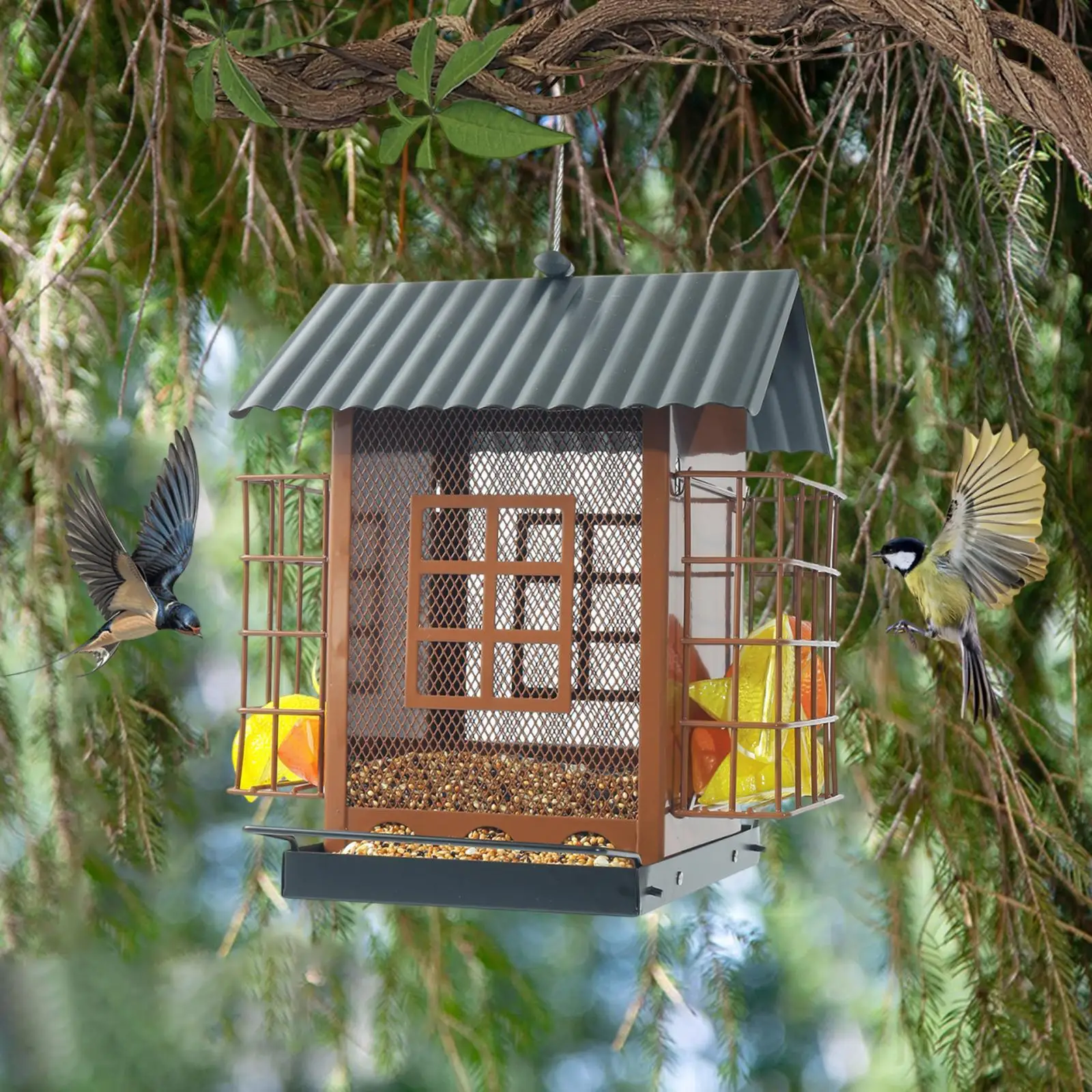 

Hanging Bird Feeder Large Capacity Decorative Metal for Outside Birdfeeder Birdhouse for Yard Balcony Terrace Garden Bluebird