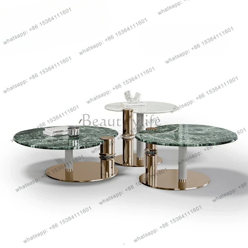 

Italian modern light luxury natural marble/special-shaped oval bamboo coffee table side table combination