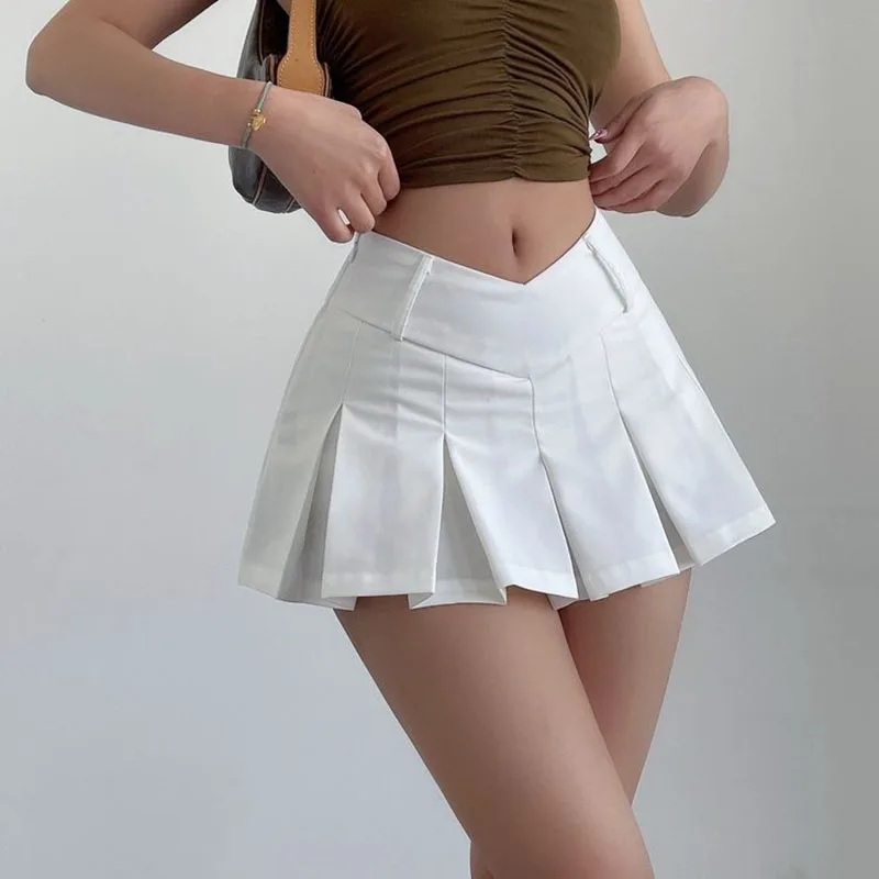 V Waist Pleated Skirts Women Y2K Summer High Waist Korean Chic Streetwear Sexy Mini Skirts Harajuku Preppy A-Line Skirts New