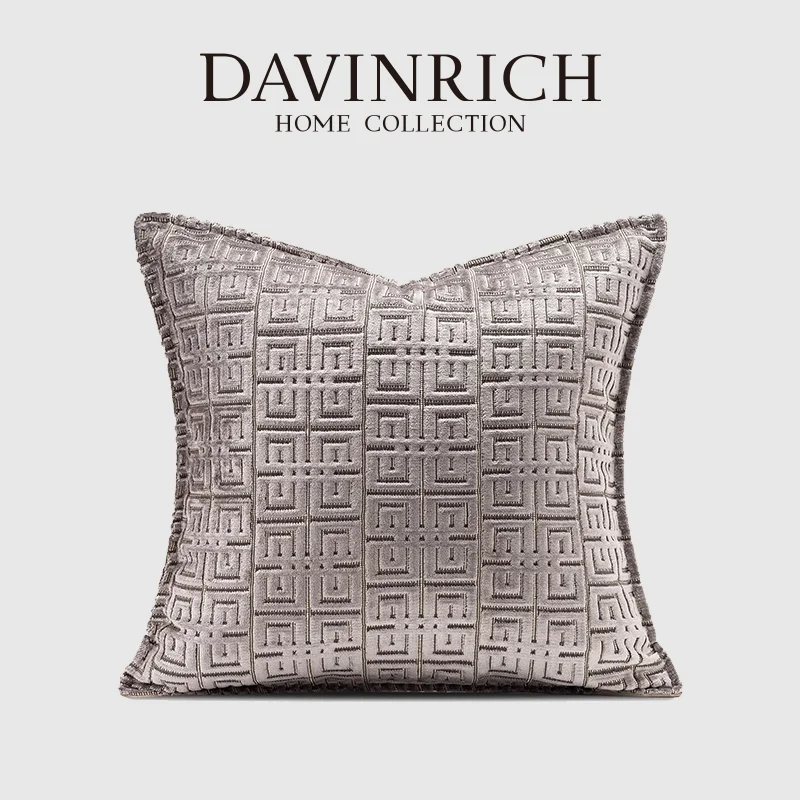 

DAVINRICH Роскошный квадратный чехол для подушки с вышивкой греческой геометрии 48x48 см, чехол для подушки с акцентом для кровати, дивана, двухместного кресла