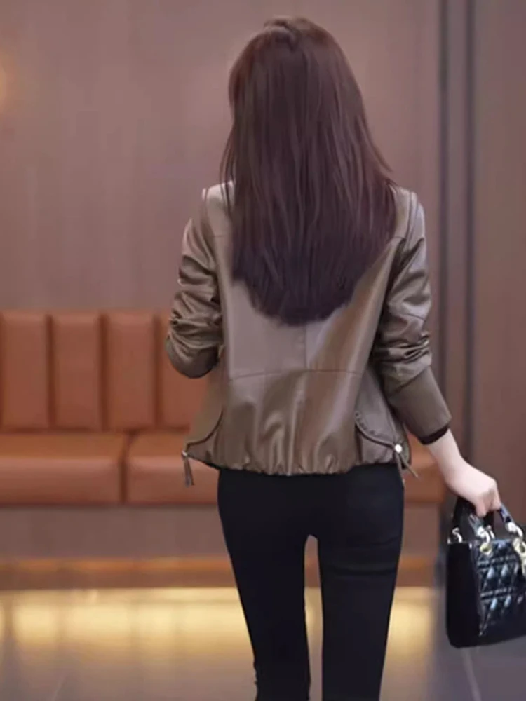 Sli カジュアル Thiened Fce レディース オートレザー ジャケット 秋冬新作 香港風 スレ レトロ レザーコート アウター