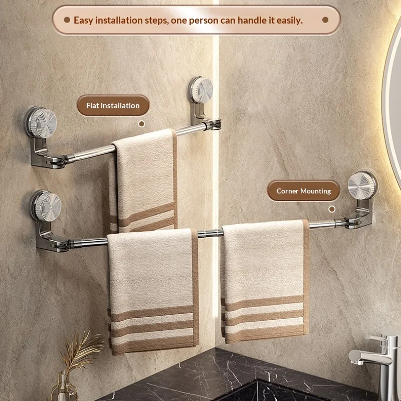 Adjustable Suction Expandable Rotating Corner Towel Bar No Drill Bathroom Storage Space Saving Shoe Rack Bathroom Towel Holder