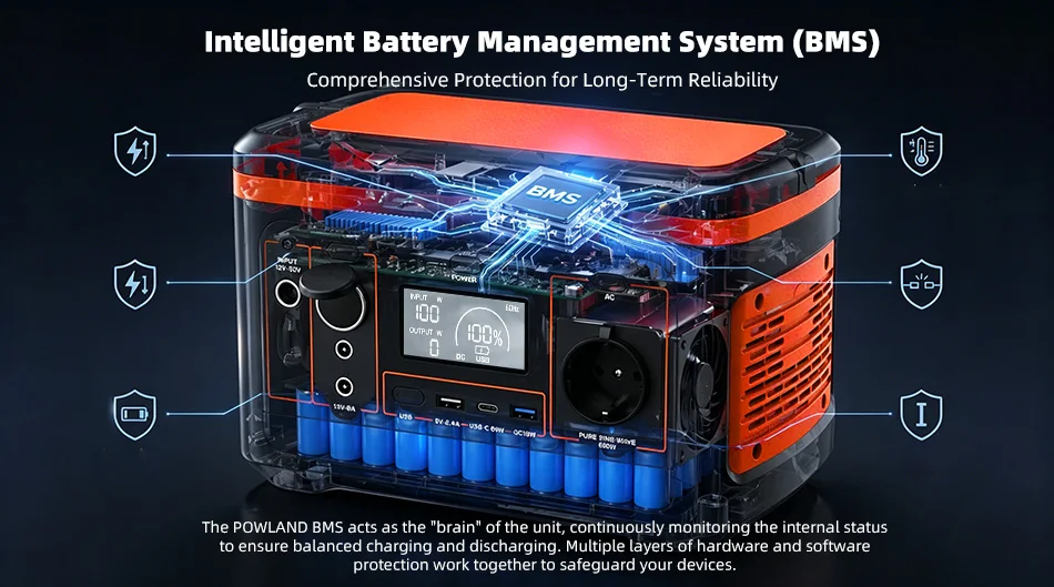 POWLAND 800W Tragbare Powerstation Solargenerator für Reisen, Camping, Wohnmobile mit AC-Anschlüssen, MPPT-Solarstromstation, Typ-C USB-C, Outdoor-Notfall-LED-SOS – Detail 9