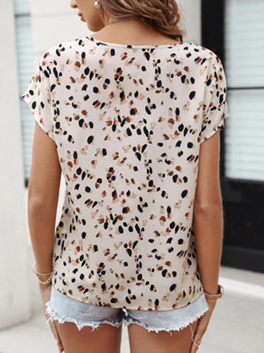 

Элегантная блузка, футболка с принтом, дышащая полиэфирная ткань, повседневный топ для отдыха, модный уличный стиль, идеально подходит для прогулок