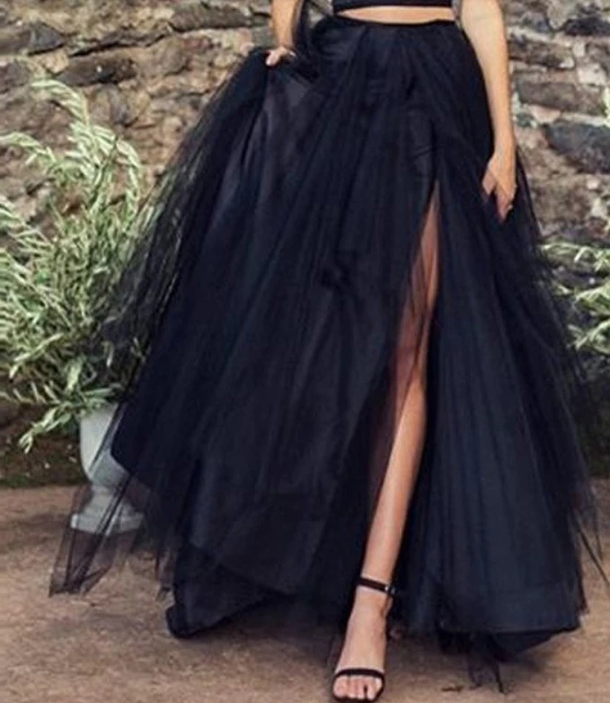 Black Tulle Skirt Side Split Puff Tulle Maxi Tutu Skirts Womens Draped Fashion Female SkirtSaia party skirt