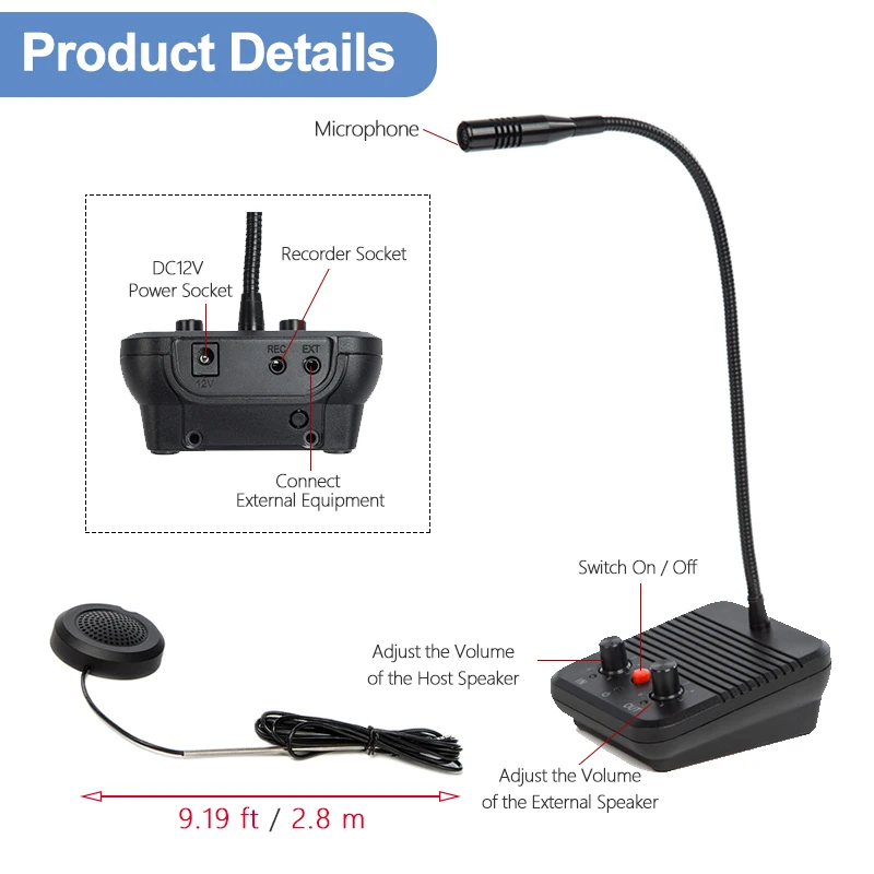 Window Speaker Intercom System Dual Way Anti-Interference Intercommunication Microphone Talk Through Glass Window