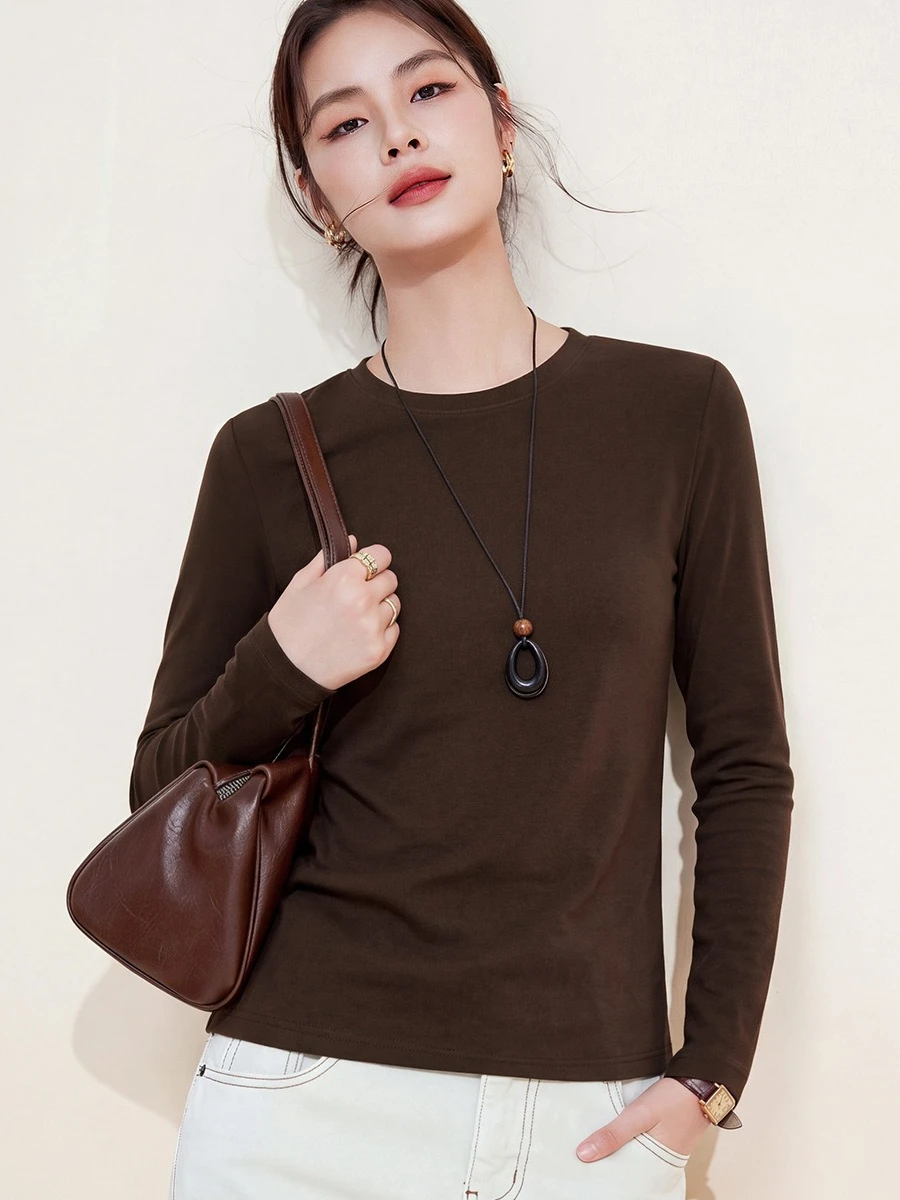 2026 Fall Winter Women Merino Wool Crew Neck Base Layer Tee Slim Fit Long Sleeve Versatile Inner Outer Wear Tops