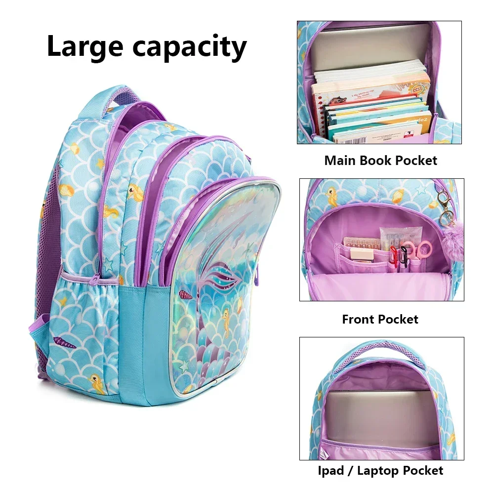 Sacos escolares impermeáveis para adolescentes, Meninas Sereia Cartoon Bag, Kids School Bags Supplies, Drop Shipping