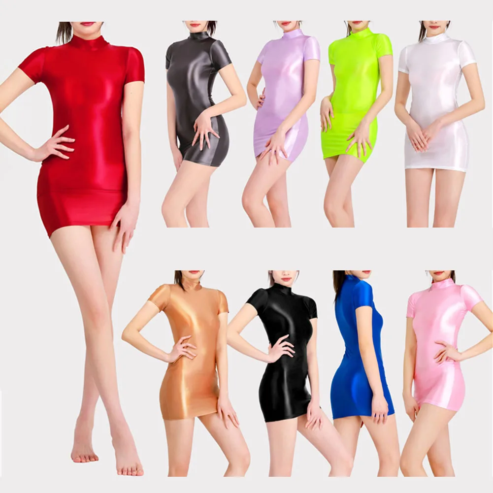 Novo bodycon lápis vestido roupas femininas sólidas todas as estações clube clubwear casa náilon óleo brilhante puro