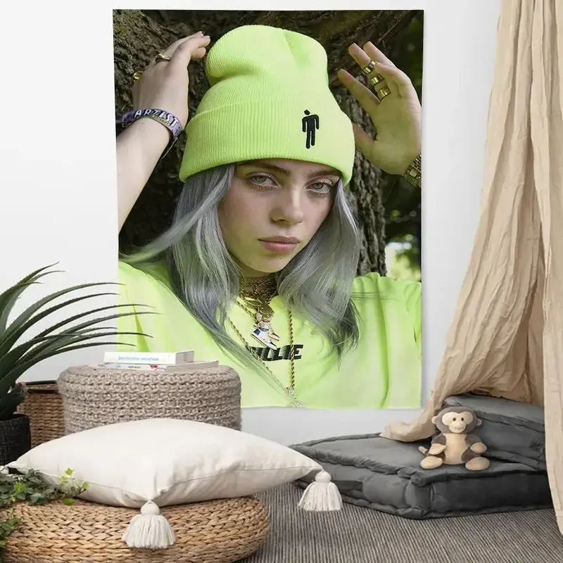 VIKAMA Fluorescent Beanie Girl Tapestry Wall Hanging Silver Hair Chain Street Style Cool Aesthetic Wall Art Bedroom Decor