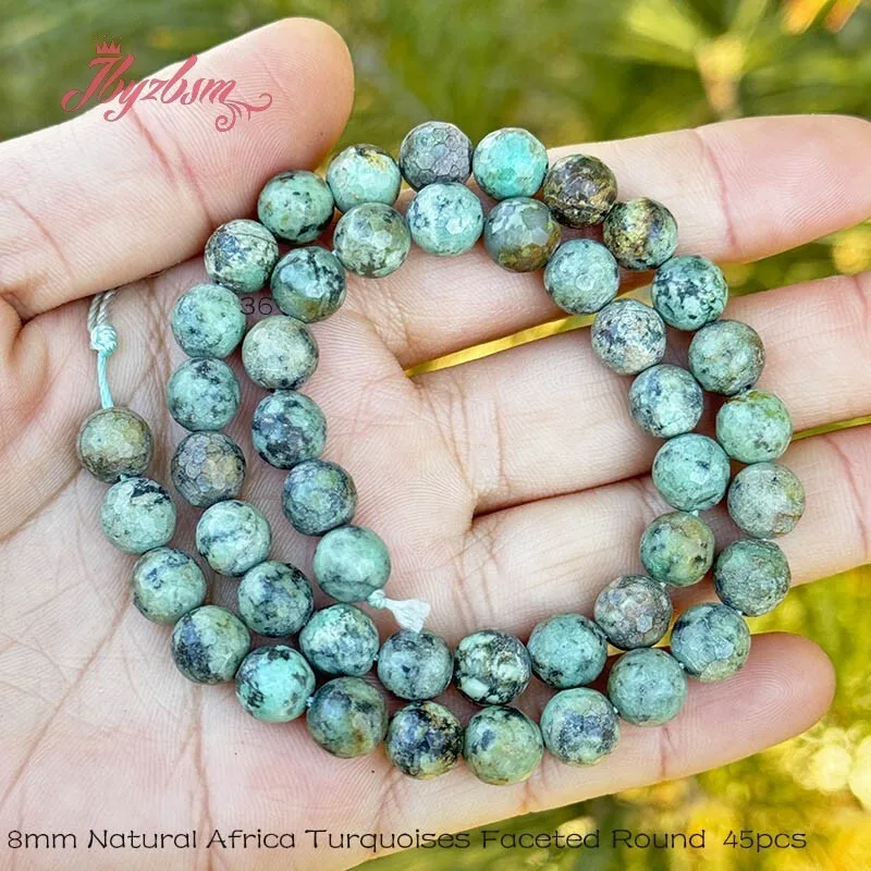 

6mm/8mm/10mm Natural Africa Turquoises Faceted Round Stone Beads For DIY Necklace Bracelets Jewelry Making Strand 15 Inches