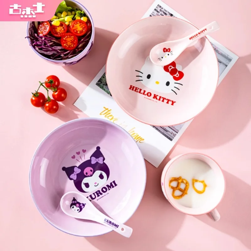 For Sanrio 8inch Ceramic Plates Cartoon Anime Kuromi Round Tableware Cute Dessert Plates Colorful Dinner Plates for Children's