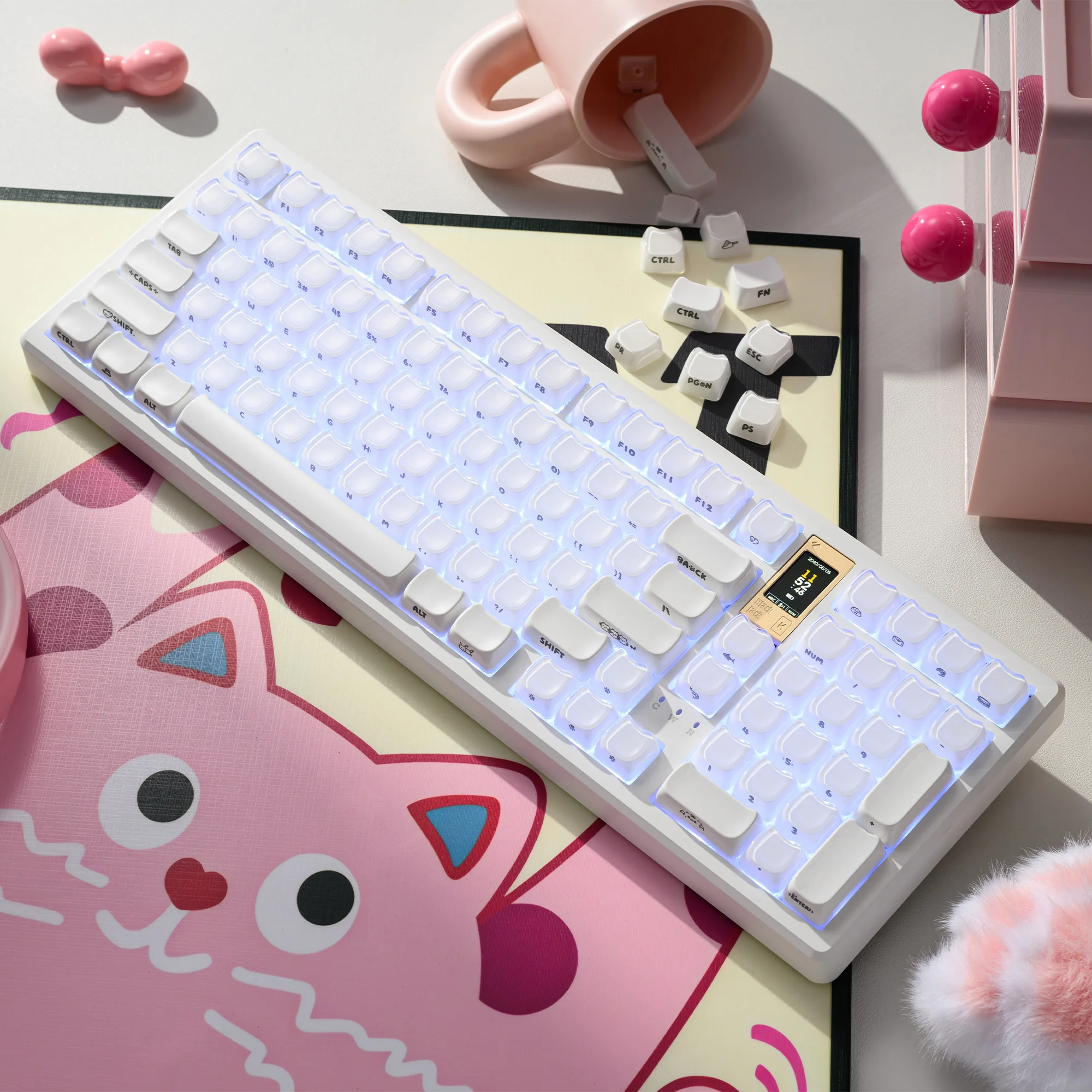 XVX Jelly Side Keycaps Cute Korean Crystal Pink Keycap MAO Profile for Cherry MX 61 68 104 Mechanical Keyboard Kitty Cat 119 Key view 6