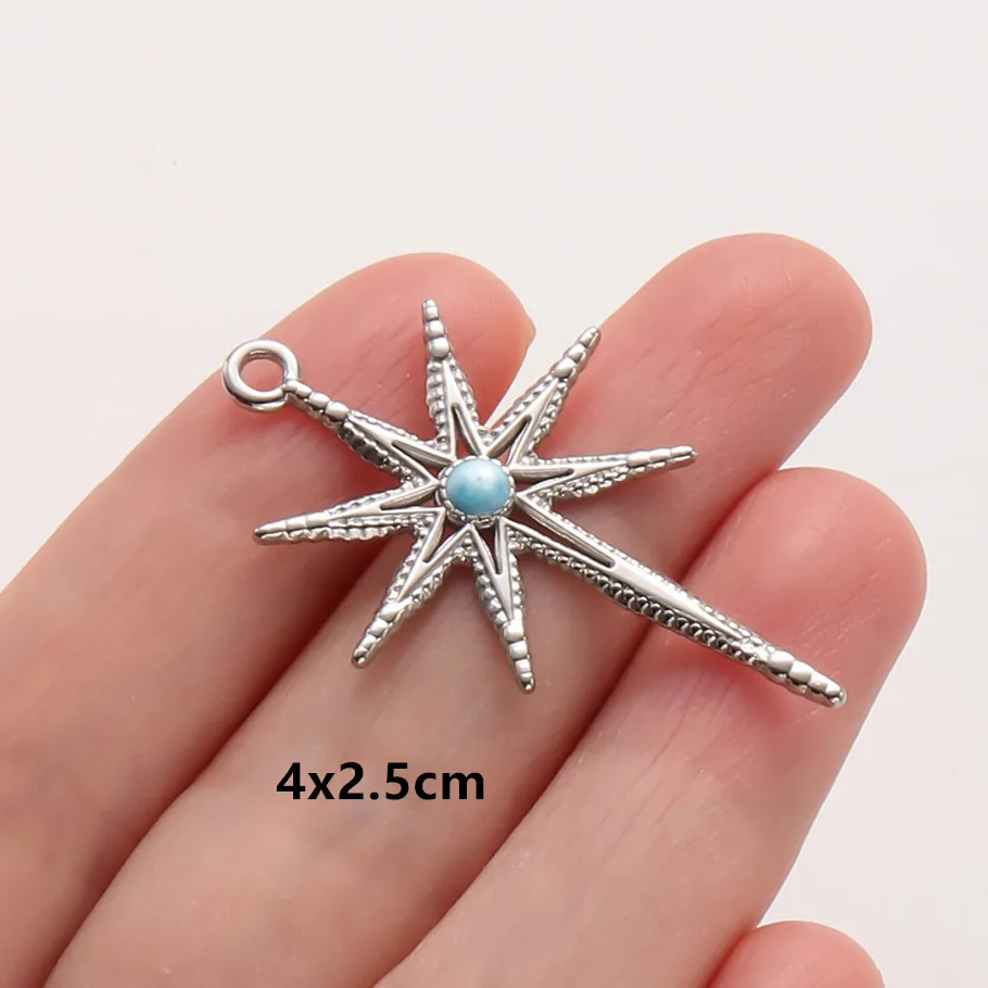 6 Stück Großhandel Blaue Emaille Sonne Mond Stern Anhänger Wicca Zubehör Edelstahl Charms für Schmuckherstellung Halskette Taschenanhänger – Detail 8