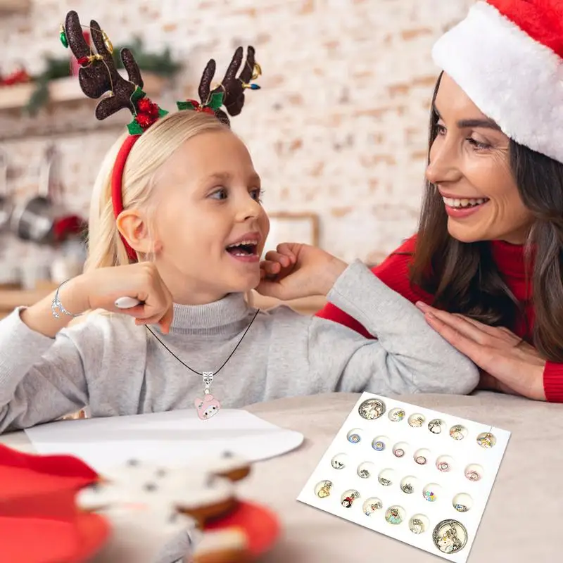 Weihnachten Advent Kalender Kinder Schmuck Machen Kit Weihnachten Rosa Fantasie Countdown-Kalender Armband Geschenk Für Mädchen Kid
