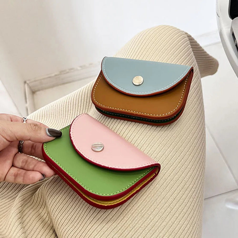 Portable PU Leather Coin Purse Key Storage Bags Women Detachable Splicing Color Card Bag Korean Fashion Cute Mini Card Holder