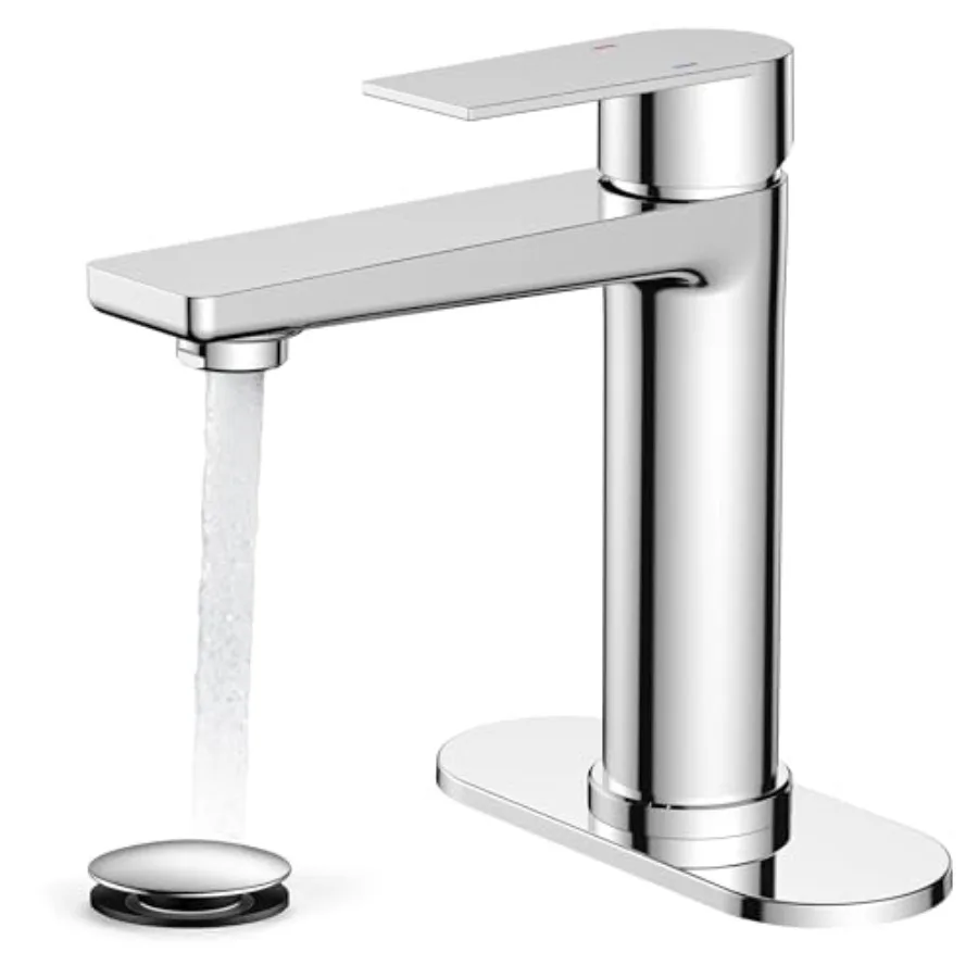 

Полированный хромированный смеситель для ванной комнаты с одной ручкой, 1 отверстием, с декоративной накладкой и выдвижным сливным клапаном, сертифицированный CUPC, шланги для однорычажного смесителя.