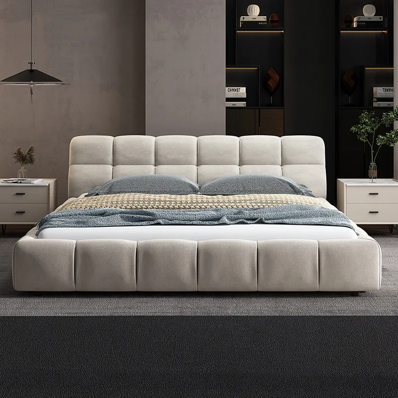 

Minimalist master bedroom cream wind puff bed 1.8 meters soft bag double bed