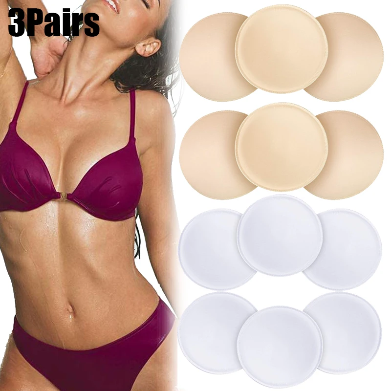 

3Pairs Round Sponge Bra Pads Push Up Breast Enhancer Removeable Bra Padding Inserts Chest Cups Pads for Swimsuit Bikini Padding