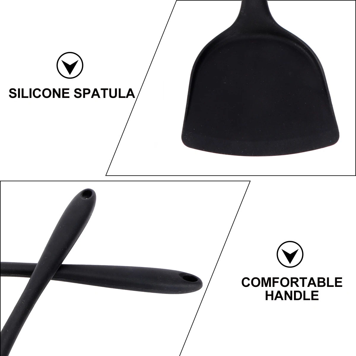 

2 Pcs Silicone Spatula for Cooking Home Non Stick Black Kitchen Utensils
