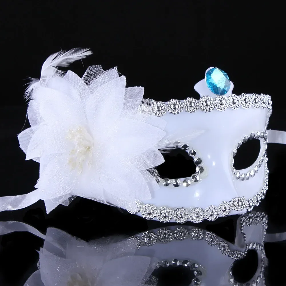 24pcs Black White Women Girl Venetian Masks with Flower Feather Ball Prom Vintage Party Wedding Festival Halloween Christmas